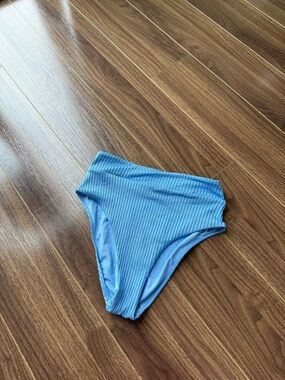 Monday Swimwear Light Blue Ribbed High-Waist Bikini Bottom